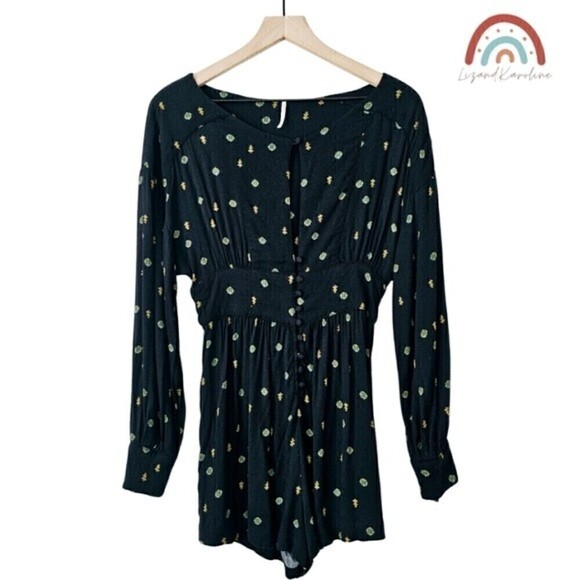 Free People Love Grows Geometric Playsuit Bohemian Floral Summer Jumpsuit - Picture 3 of 13